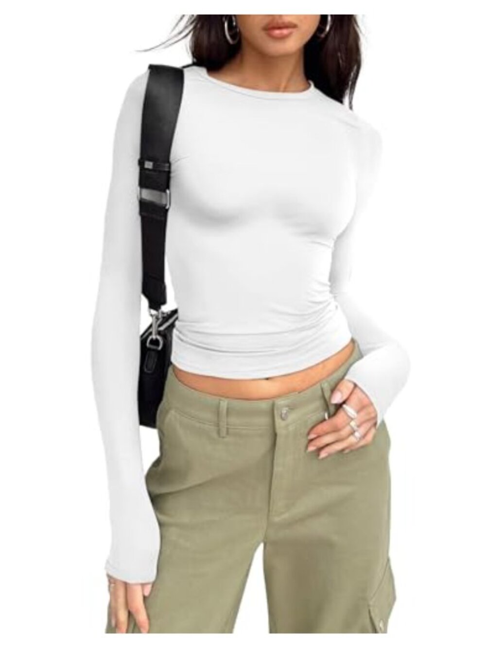 Women's Basic Long Sleeve Crop Top Slim Fit Y2K Going Out Shirt